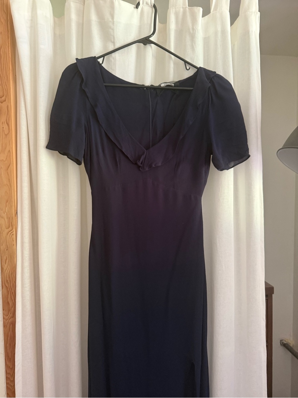 Reformation Navy Long-Sleeve V-Neck Maxi Dress